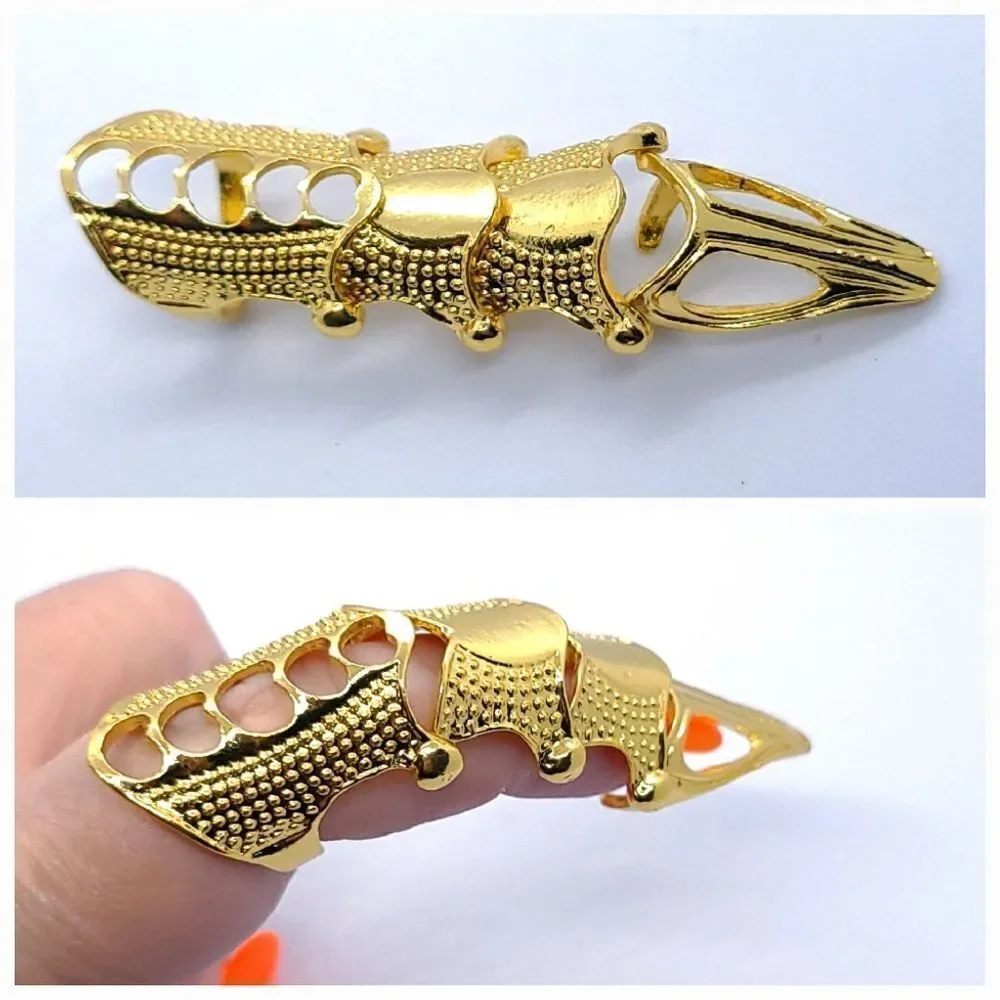 Gold Joint Armor Ring Full Finger Cage Adjustable Talon Claw Steampunk Gothic